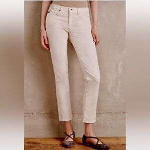 AG The Stevie Slim Straight Ankle Jeans Corduroy Cords Creme Ivory Stretch Sz 32